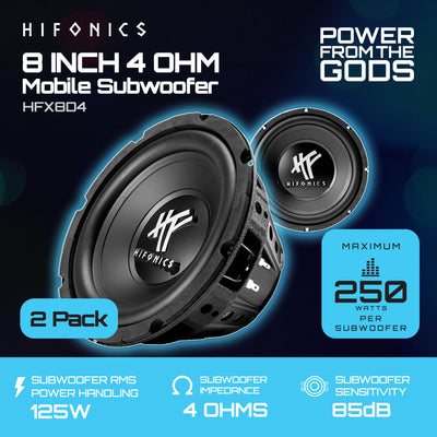 Hifonics 2 Pack 8" Subwoofer, 250W Max 125W RMS Car & Powersports Speaker, Black