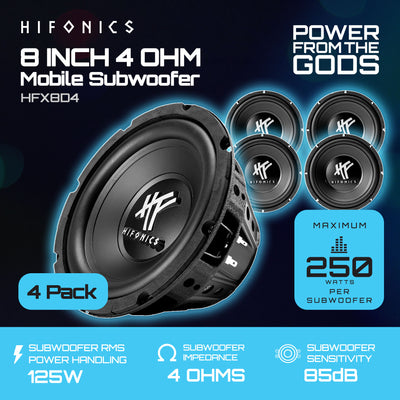 Hifonics 4 Pack 8" Subwoofer, 250W Max 125W RMS Car & Powersports Speaker, Black