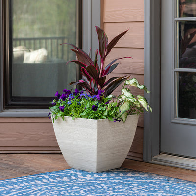 Southern Patio 16-Inch Newland Square Low Planter, UV Protected Resin, White