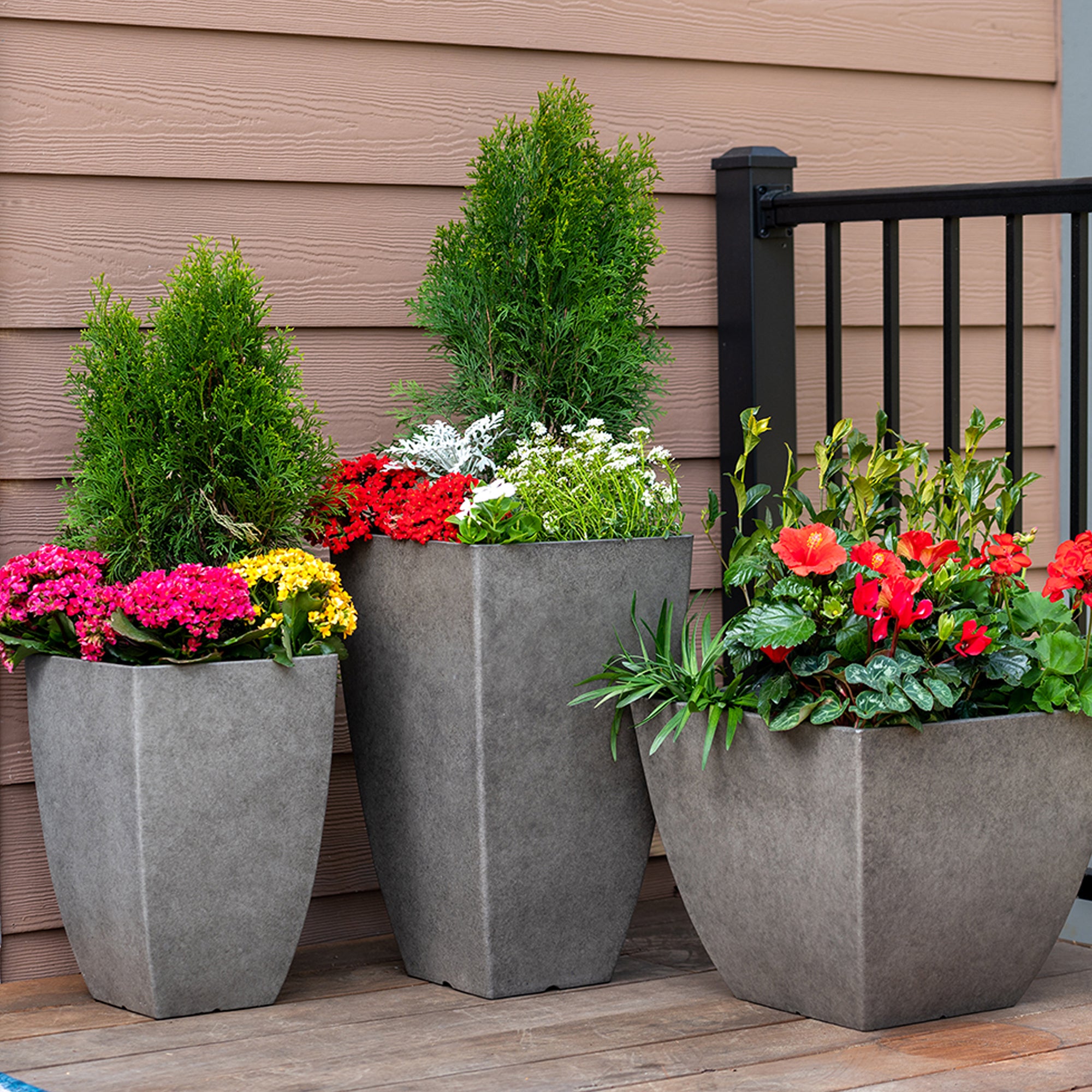 Southern Patio 15.5-Inch Newland Square Planter, UV Protected Resin, Gray