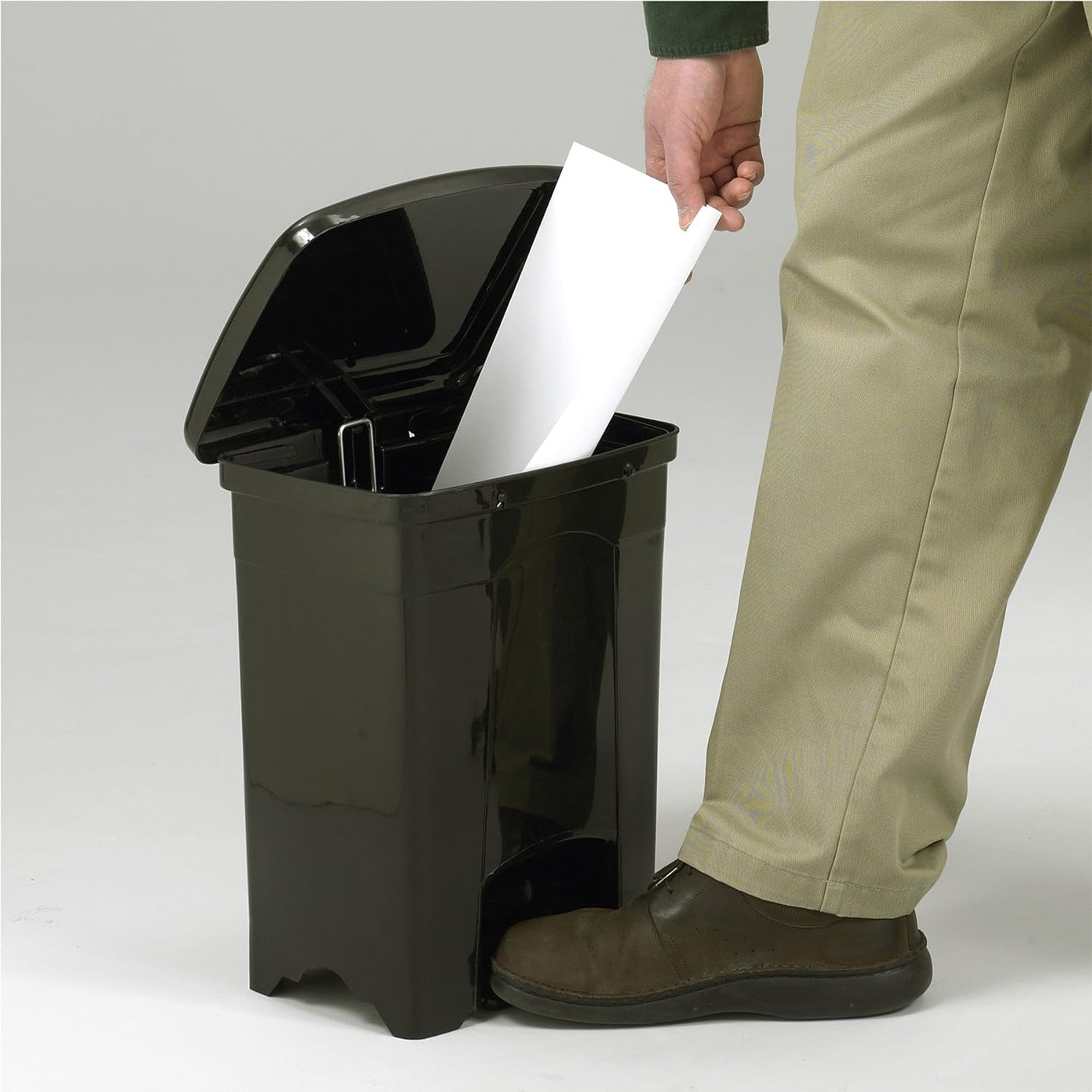 Safco Step On Trash Can with Foot Pedal, 4 Gal Plastic Indoor Waste Bin, Black (Open Box)