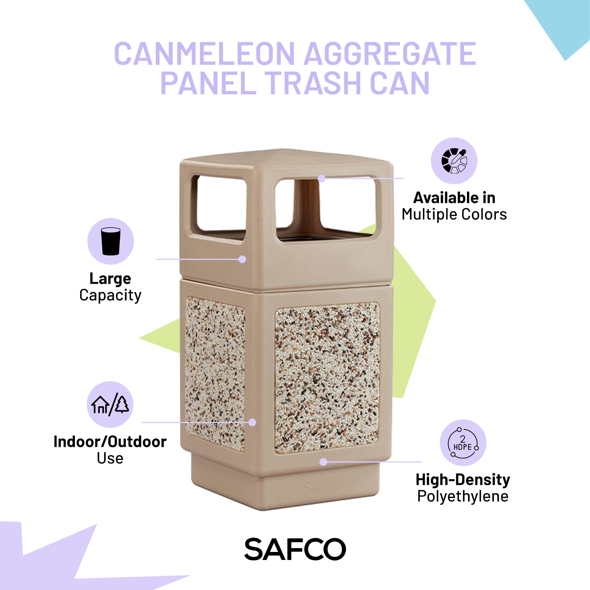 Safco Canmeleon Aggregate Panel Trash Can, Side Open, 38 Gallon Receptacle, Tan
