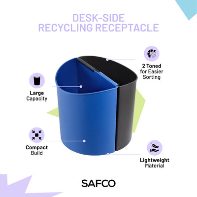 Safco Desk-Side Recycling Receptacle, 6 Gallon Combined Capacity, Black & Blue - VMInnovations