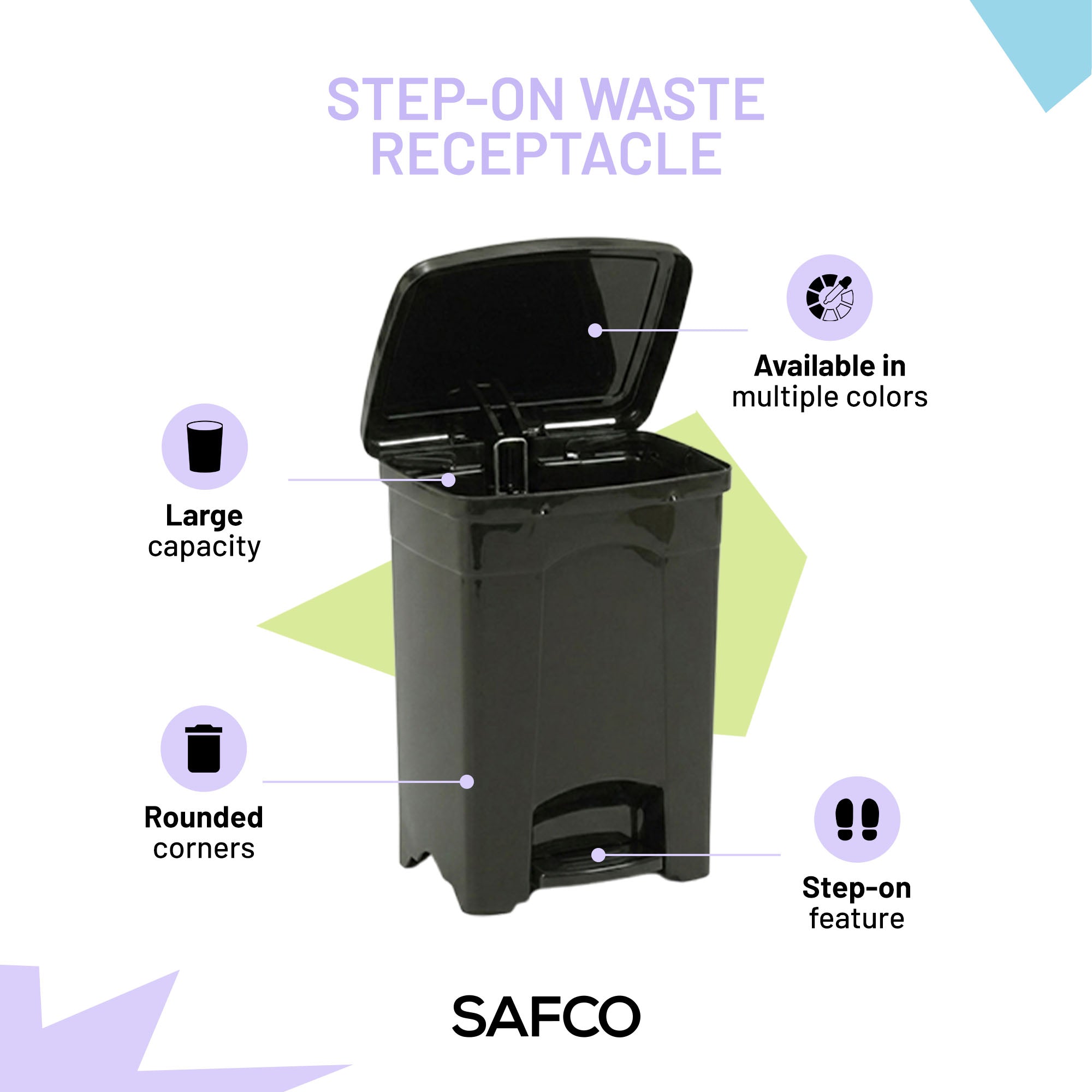 Safco Step On Trash Can with Foot Pedal, 4 Gal Plastic Indoor Waste Bin, Black (Open Box)