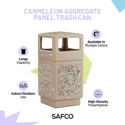 Safco Canmeleon Aggregate Panel Trash Can, Side Open, 38 Gallon Receptacle, Tan - VMInnovations