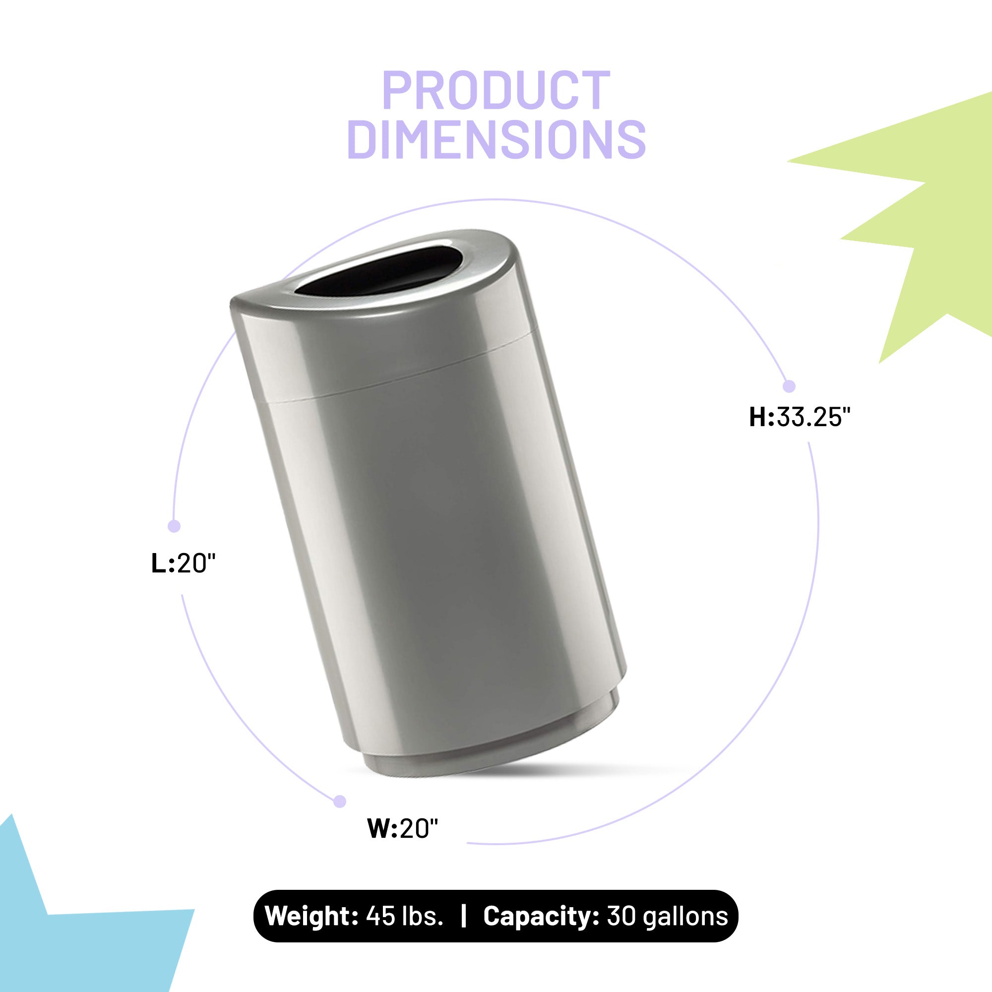 Safco Open Top Trash Can, Indoor Home 30 Gallon Waste Bin Container, Silver