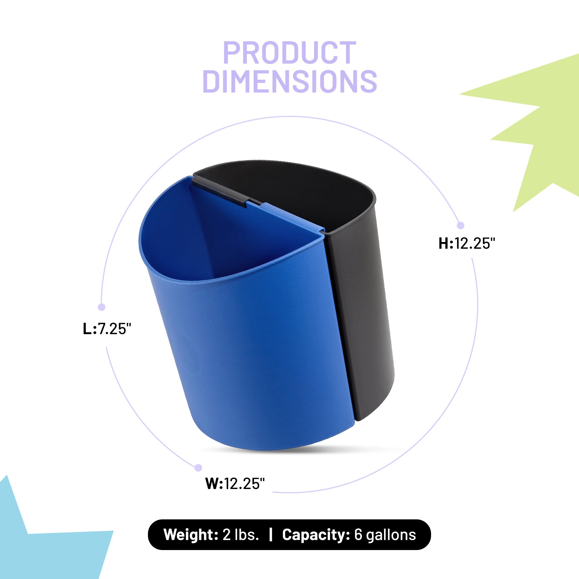 Safco Desk-Side Recycling Receptacle, 6 Gallon Combined Capacity, Black & Blue