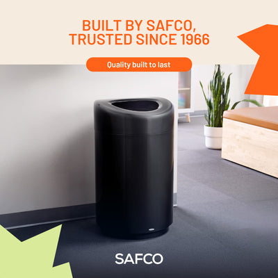Safco Open Top Trash Can, Indoor Home 30 Gallon Waste Bin Container, Black