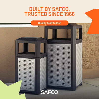 Safco Evos Steel Trash Can, 15 Gallon Garbage Bin for Indoors or Outdoors, Black - VMInnovations