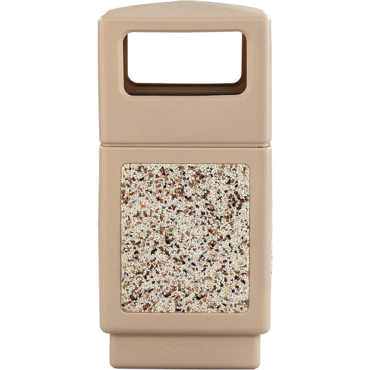 Safco Canmeleon Aggregate Panel Trash Can, Side Open, 38 Gallon Receptacle, Tan