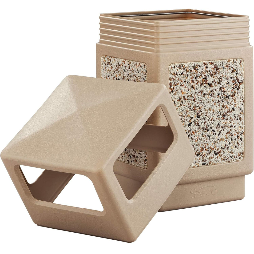 Safco Canmeleon Aggregate Panel Trash Can, Side Open, 38 Gallon Receptacle, Tan