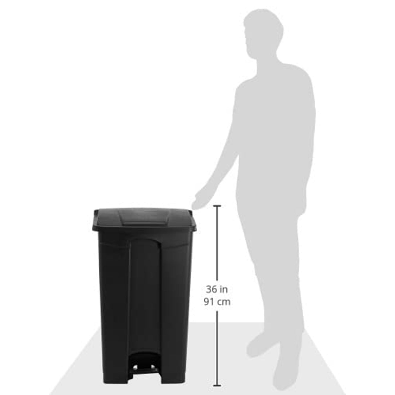 Safco Step On Trash Can w/Foot Pedal, 23 Gal Plastic Hands Free Waste Bin, Black - VMInnovations