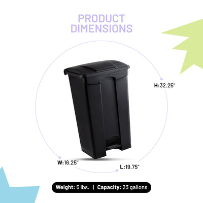 Step On Trash Can w/Foot Pedal, 23 Gal Plastic Hands Free Waste Bin (Open Box) - VMInnovations