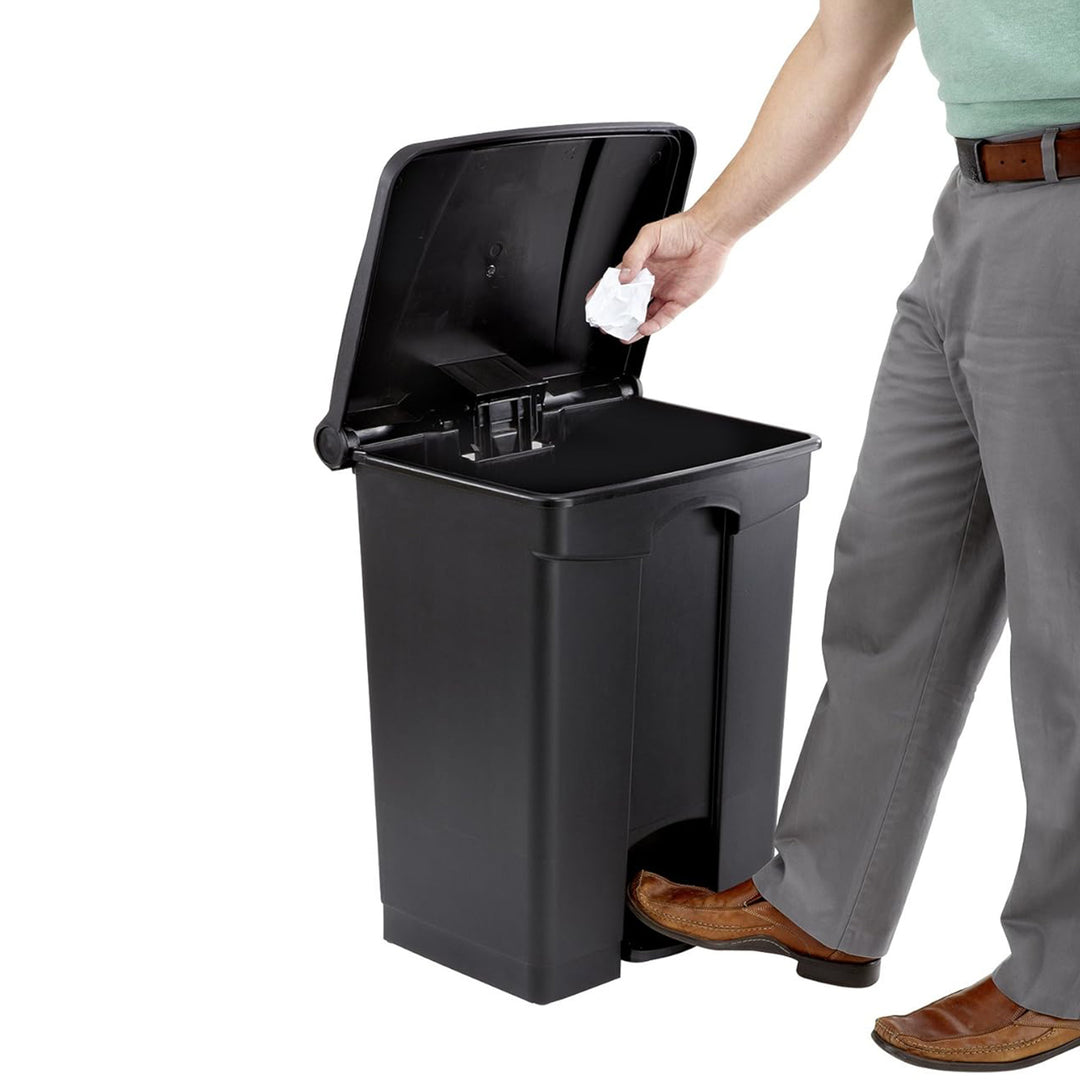 Safco Step On Trash Can w/Foot Pedal, 17 Gal Plastic Hands Free Waste Bin, Black - VMInnovations