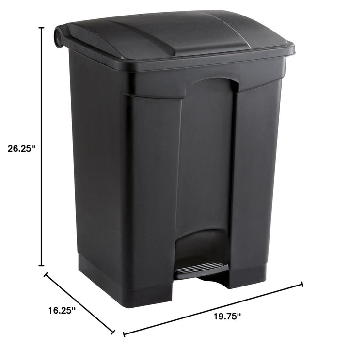 Safco Step On Trash Can w/Foot Pedal, 17 Gal Plastic Hands Free Waste Bin, Black - VMInnovations
