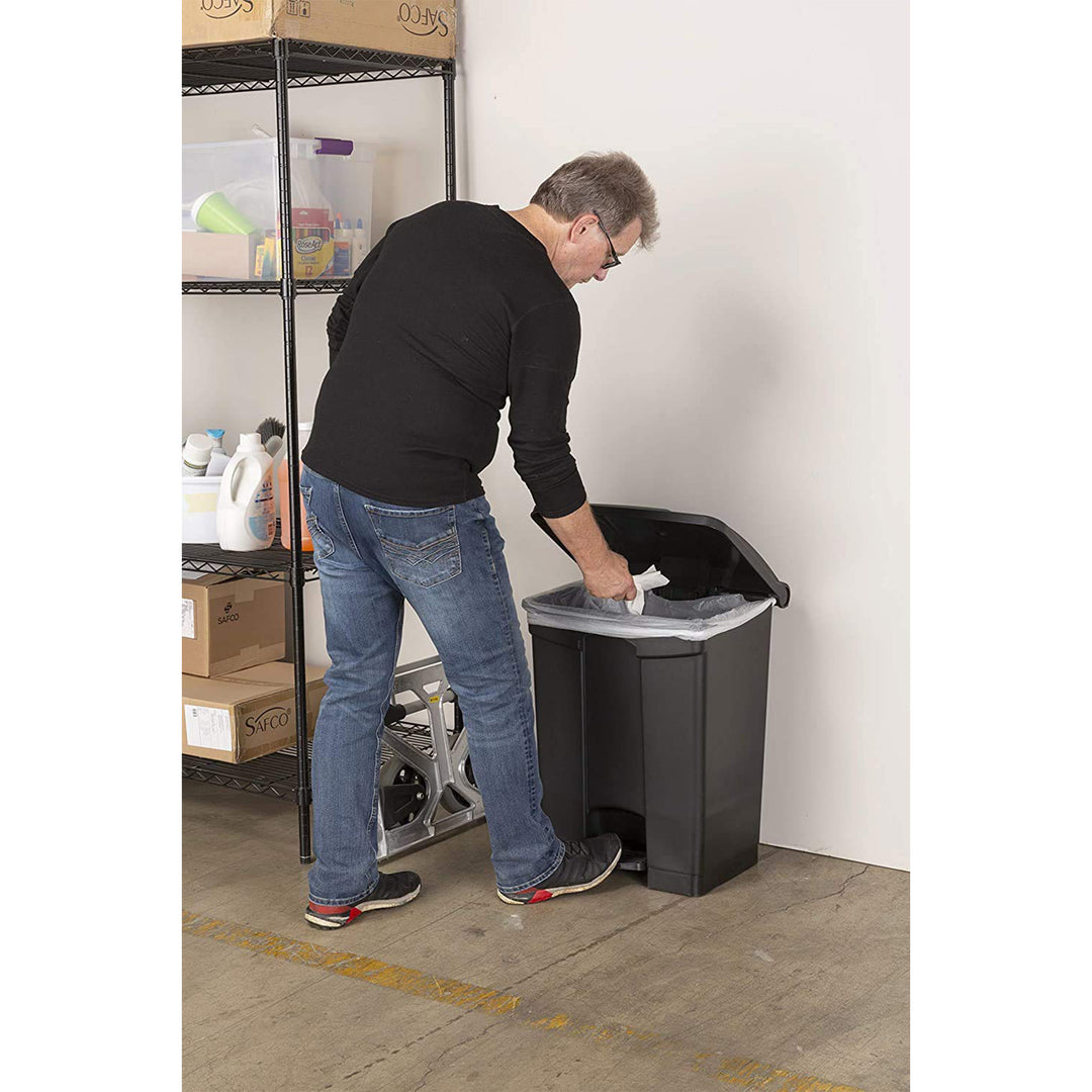 Safco Step On Trash Can w/Foot Pedal, 17 Gal Plastic Hands Free Waste Bin, Black - VMInnovations