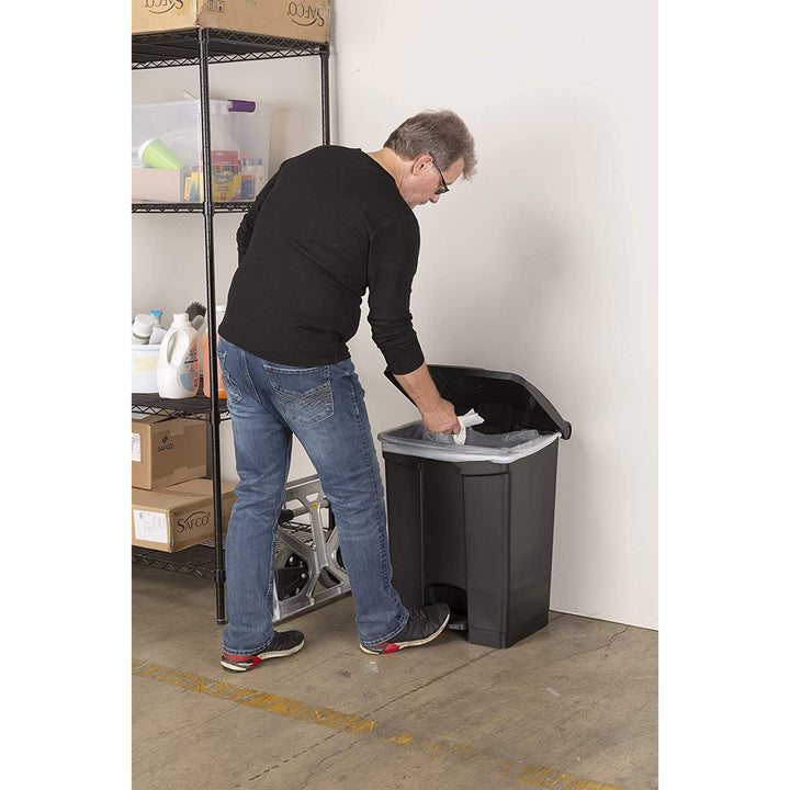 Safco Step On Trash Can w/Foot Pedal, 17 Gal Plastic Hands Free Waste Bin, Black - VMInnovations
