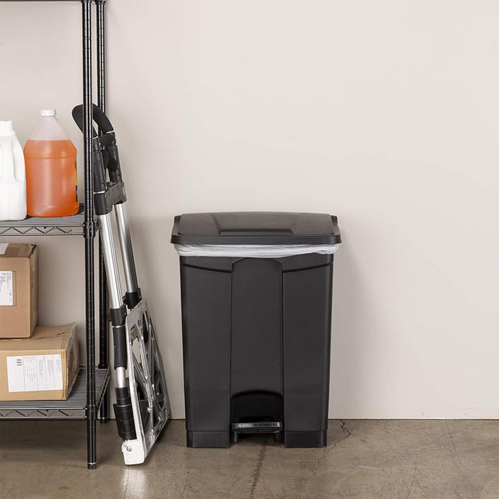 Safco Step On Trash Can w/Foot Pedal, 17 Gal Plastic Hands Free Waste Bin, Black - VMInnovations