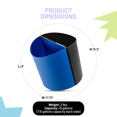Safco Desk-Side Recycling Receptacle, 15 Gallon Combined Capacity, Black & Blue