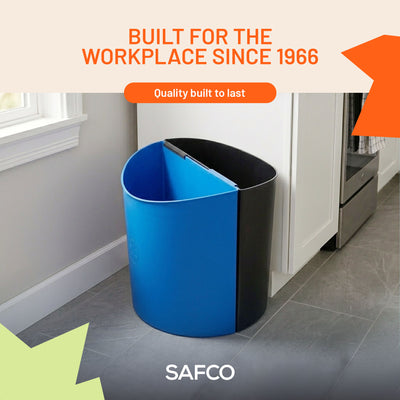 Safco Desk-Side Recycling Receptacle, 15 Gallon Combined Capacity, Black & Blue