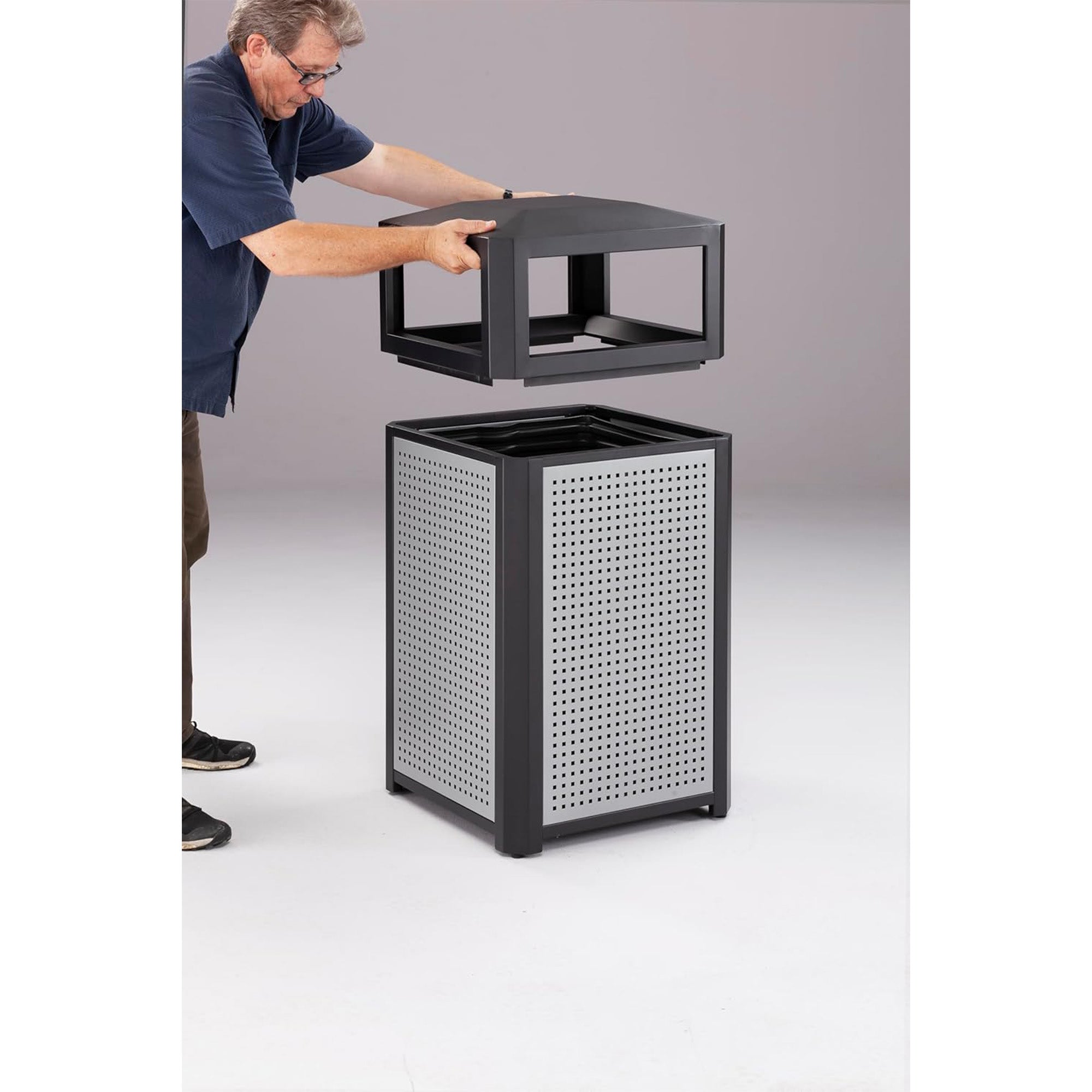 Safco Evos Steel Trash Can, 15 Gallon Garbage Bin for Indoors or Outdoors, Black - VMInnovations
