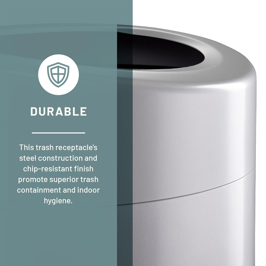 Safco Open Top Trash Can, Indoor Home 30 Gallon Waste Bin Container, Silver