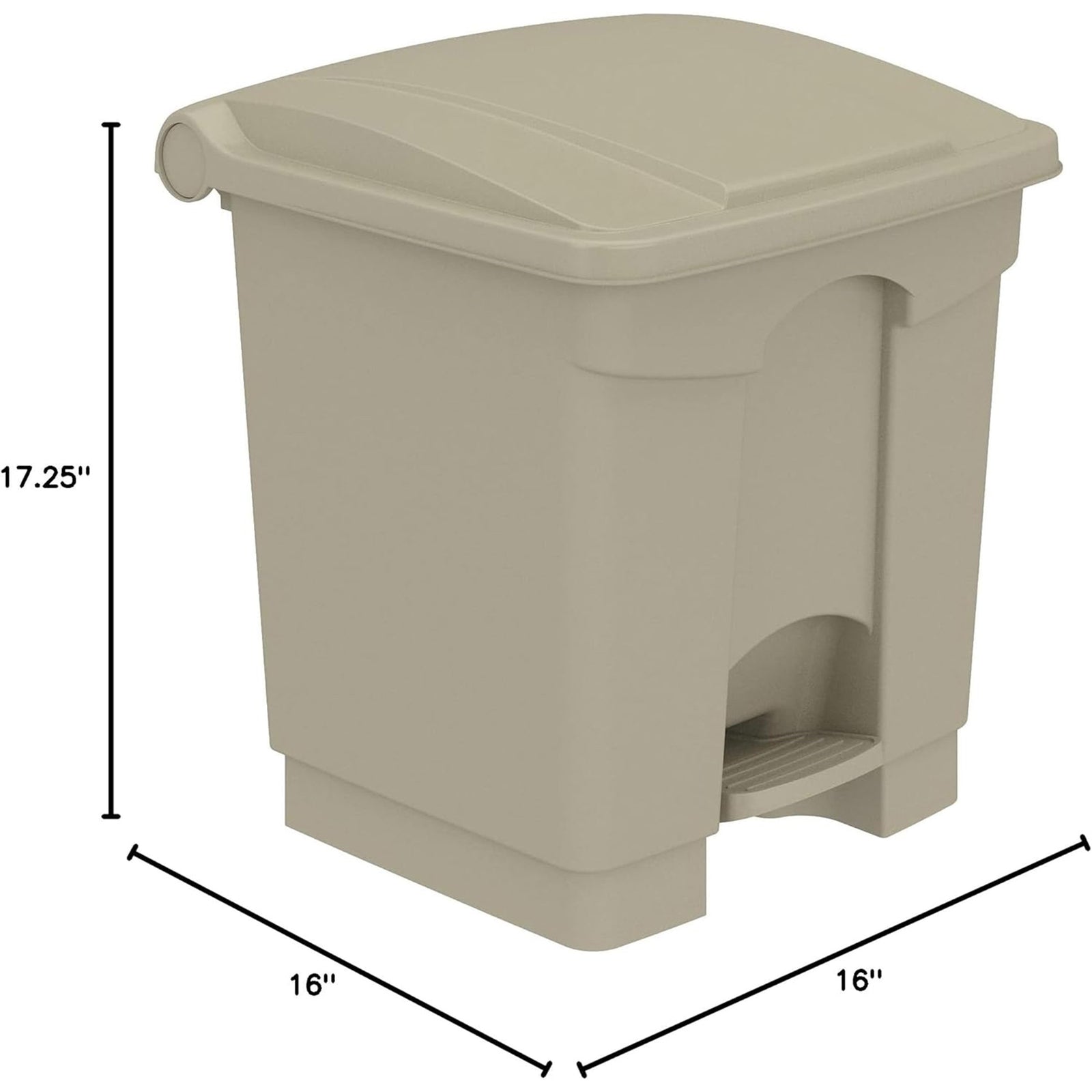 Safco Step On Trash Can with Foot Pedal, 8 Gallon Plastic Indoor Waste Bin, Tan - VMInnovations