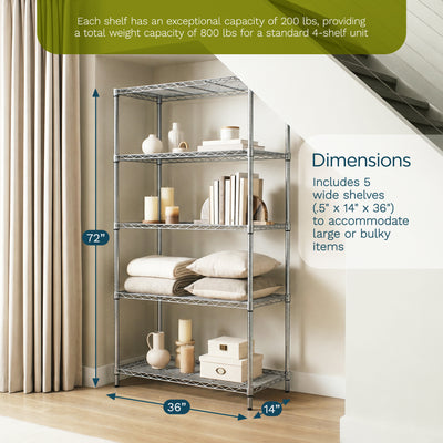 Honey-Can-Do 5-Tier Shelving Storage Rack Organizer, 200lb Shelf Capacity, Gray (Open Box)