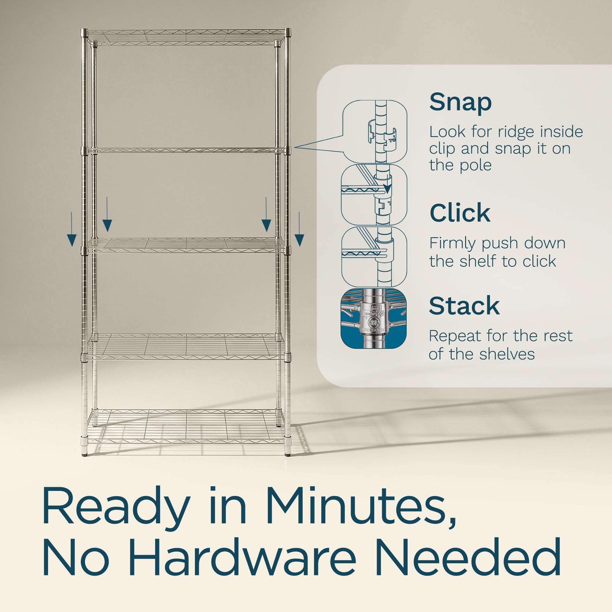 Honey-Can-Do 5-Tier Shelving Storage Rack Organizer, 200lb Shelf Capacity, Gray (Open Box)