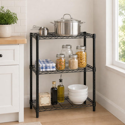 Honey-Can-Do 3-Tier Shelving Storage Rack Organizer, 350lb Shelf Capacity, Black