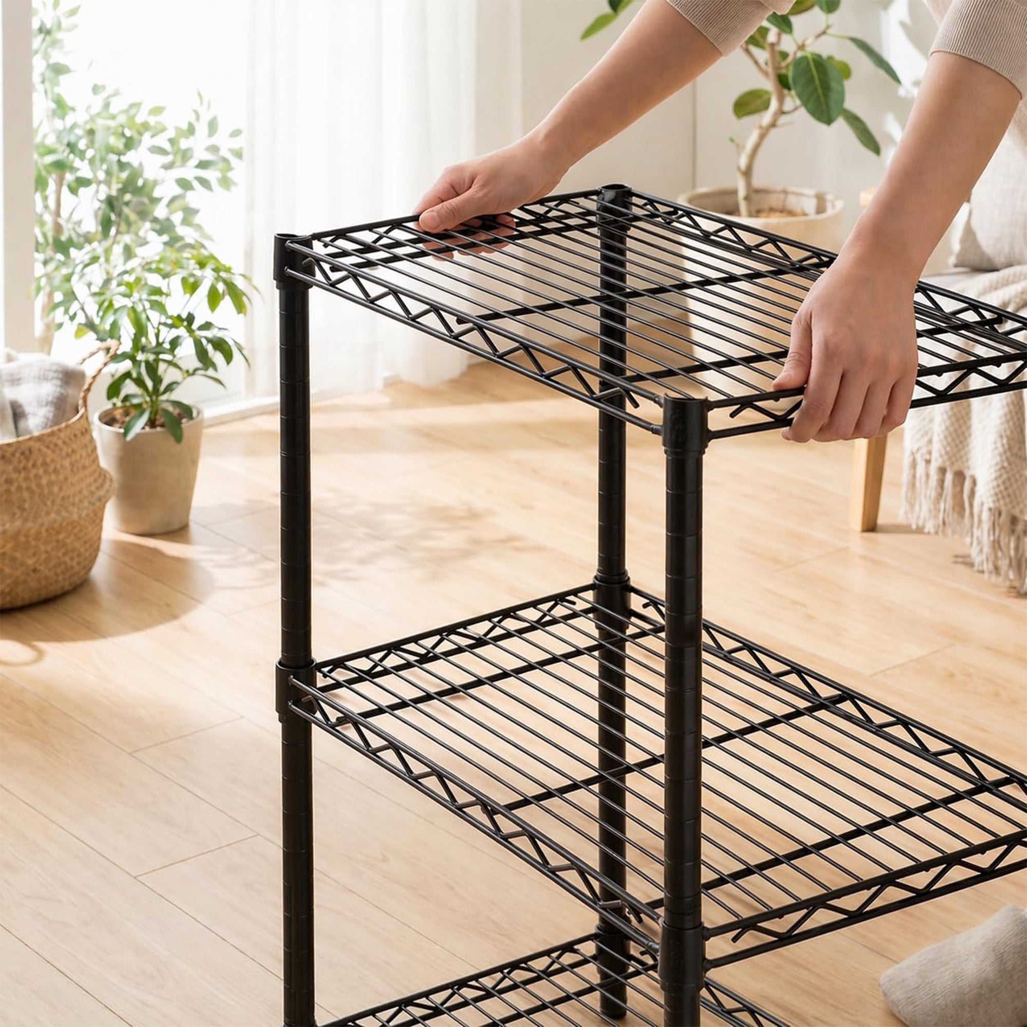 Honey-Can-Do 3-Tier Shelving Storage Rack Organizer, 350lb Shelf Capacity, Black