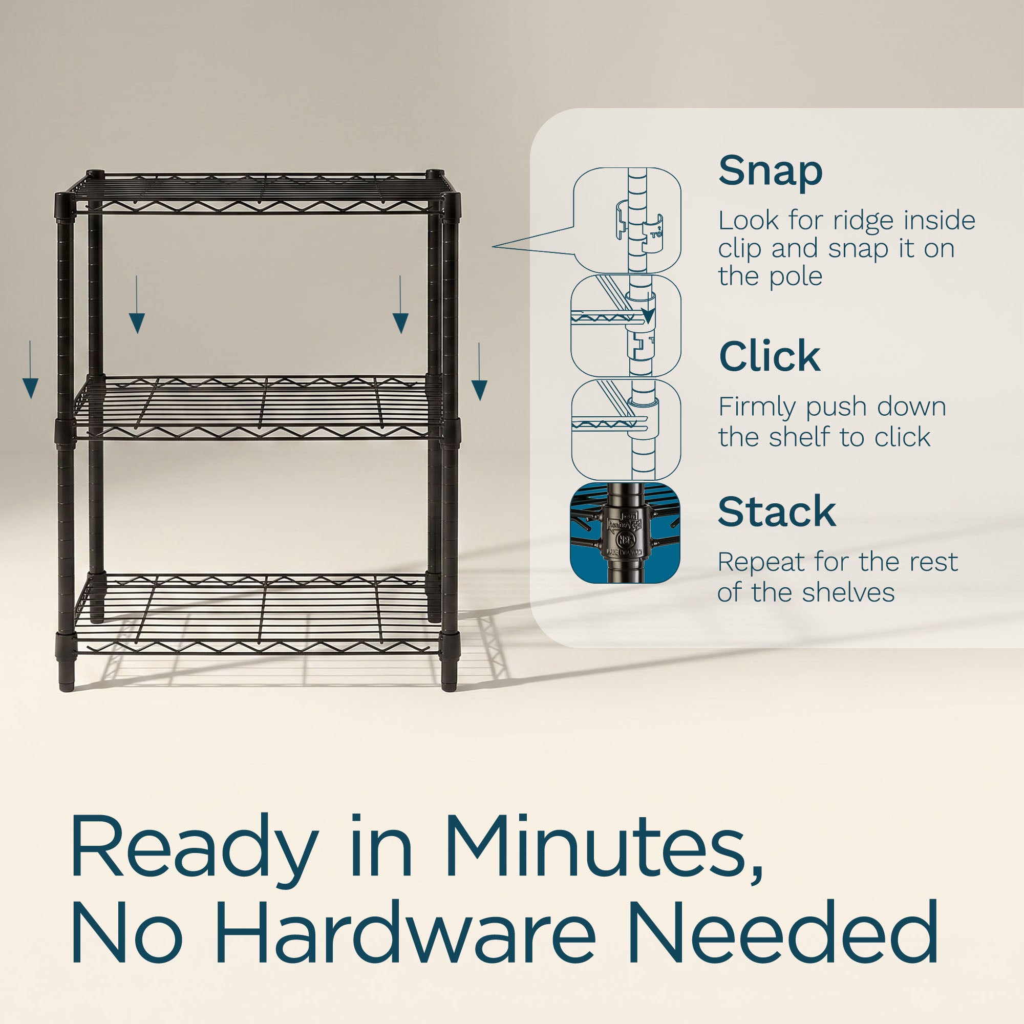 Honey-Can-Do 3-Tier Shelving Storage Rack Organizer, 350lb Shelf Capacity, Black