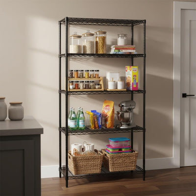 Honey-Can-Do 5-Tier Shelving Storage Rack Organizer, 350lb Shelf Capacity, Black (Open Box) - VMInnovations