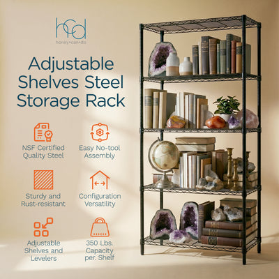Honey-Can-Do 5-Tier Shelving Storage Rack Organizer, 350lb Shelf Capacity, Black (Open Box) - VMInnovations