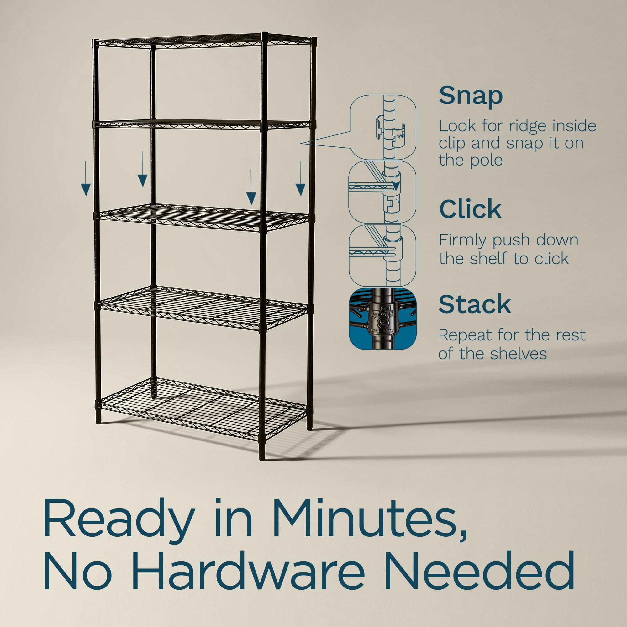 Honey-Can-Do 5-Tier Shelving Storage Rack Organizer, 350lb Shelf Capacity, Black (Open Box) - VMInnovations