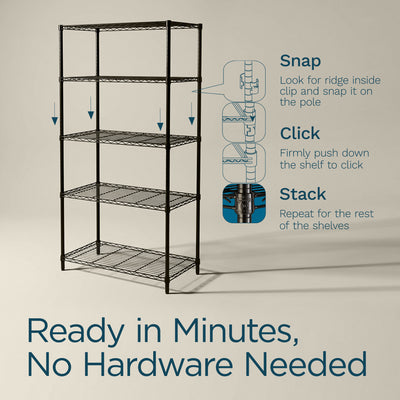 Honey-Can-Do 5-Tier Shelving Storage Rack Organizer, 350lb Shelf Capacity, Black (Open Box) - VMInnovations