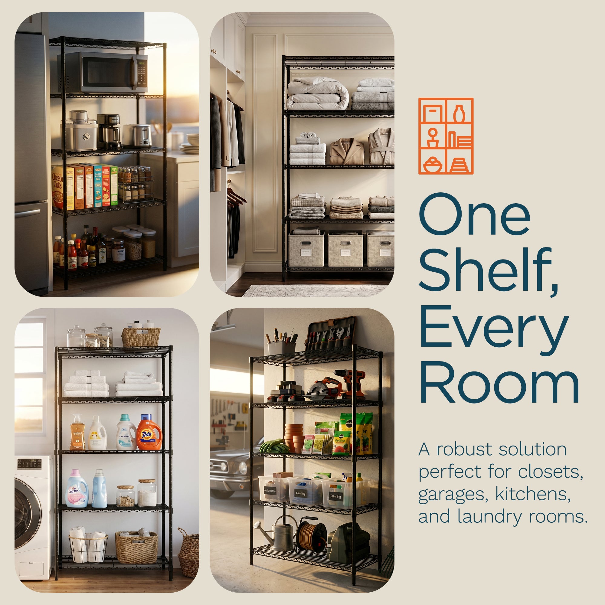 Honey-Can-Do 5-Tier Shelving Storage Rack Organizer, 350lb Shelf Capacity, Black (Open Box) - VMInnovations