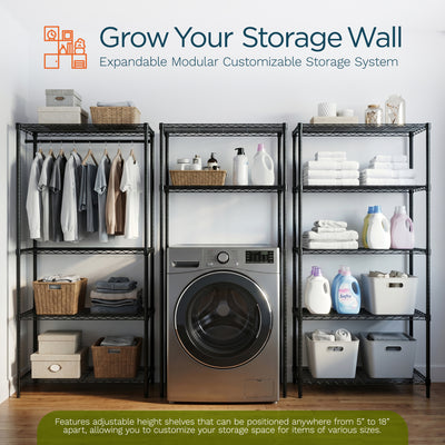 Honey-Can-Do 5-Tier Shelving Storage Rack Organizer, 350lb Shelf Capacity, Black (Open Box) - VMInnovations