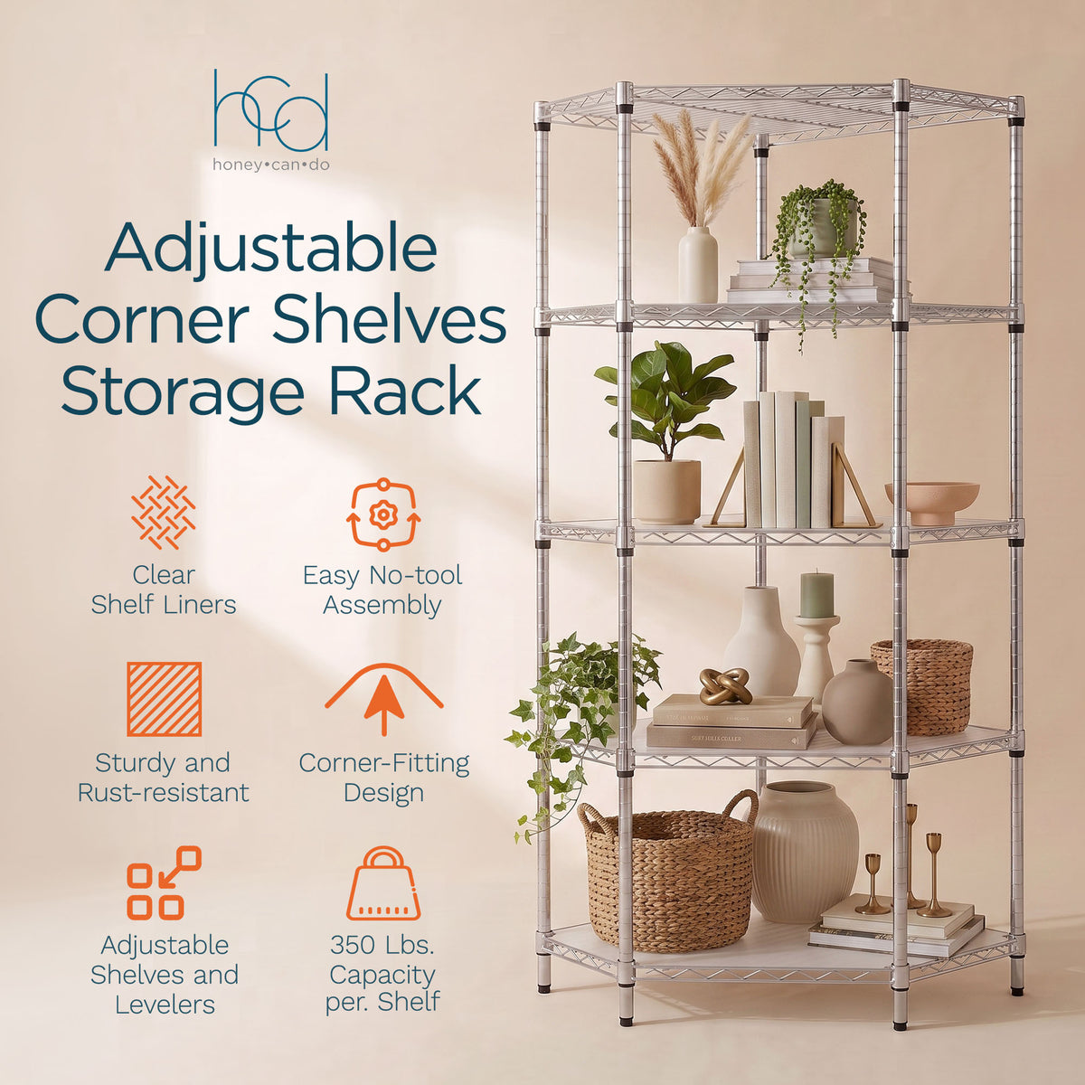 Honey-Can-Do 5Tier Corner Shelving Storage Organizer, 350lb Capacity (Open Box)