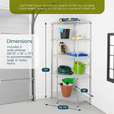 Honey-Can-Do 5Tier Corner Shelving Storage Organizer, 350lb Capacity (Open Box)