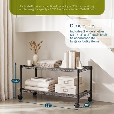 Honey-Can-Do 2-Tier Rolling Media Cart with Adjustable Steel Shelves, Black