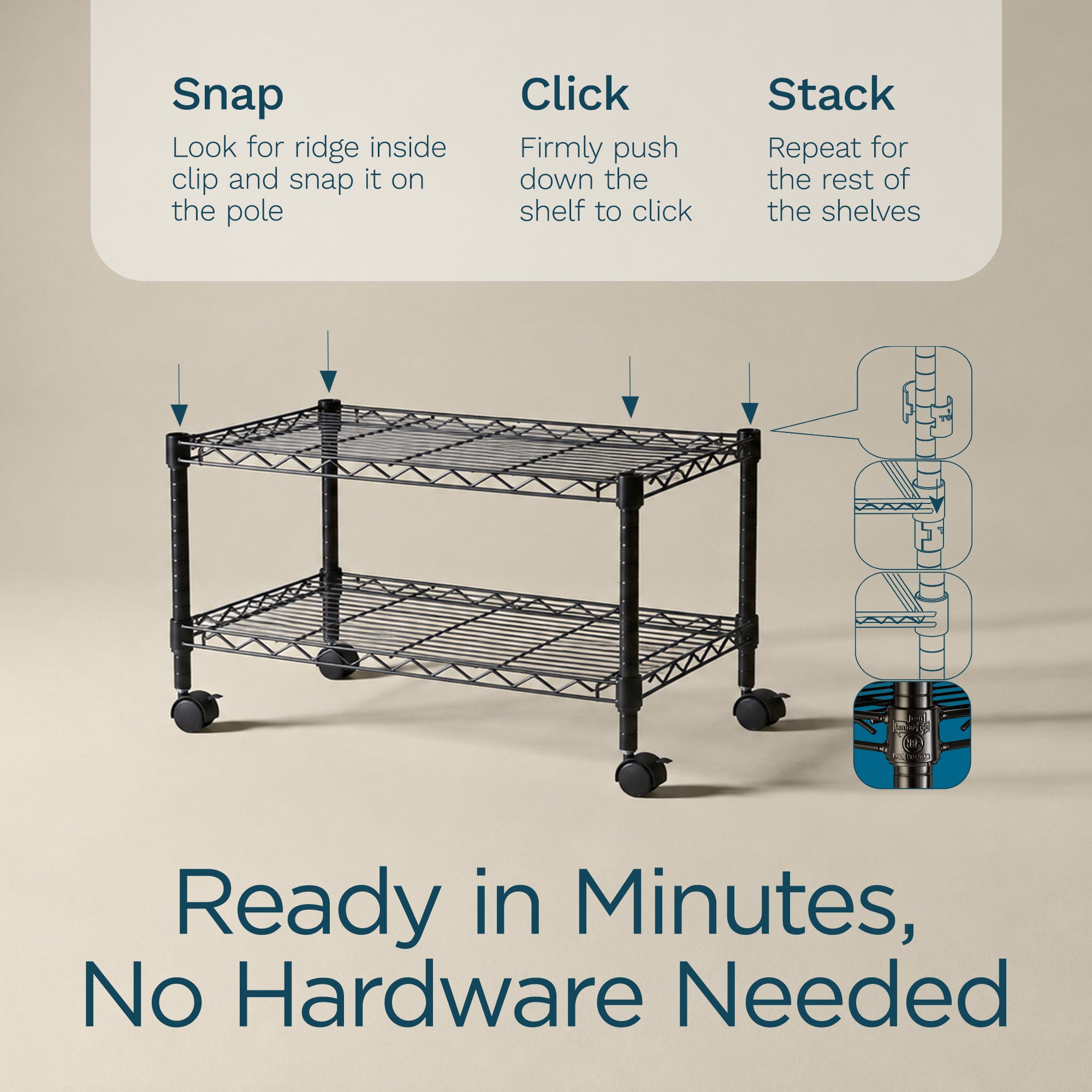 Honey-Can-Do 2-Tier Rolling Media Cart with Adjustable Steel Shelves, Black