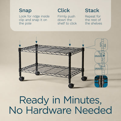 Honey-Can-Do 2-Tier Rolling Media Cart with Adjustable Steel Shelves, Black