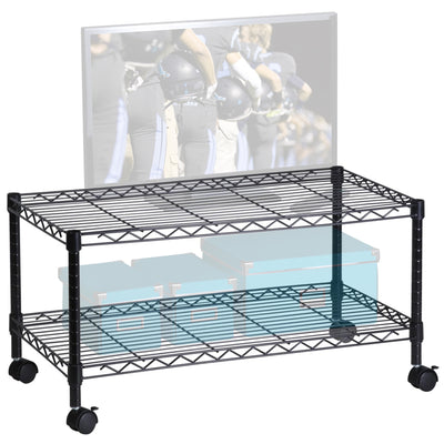 Honey-Can-Do 2-Tier Rolling Media Cart with Adjustable Steel Shelves, Black