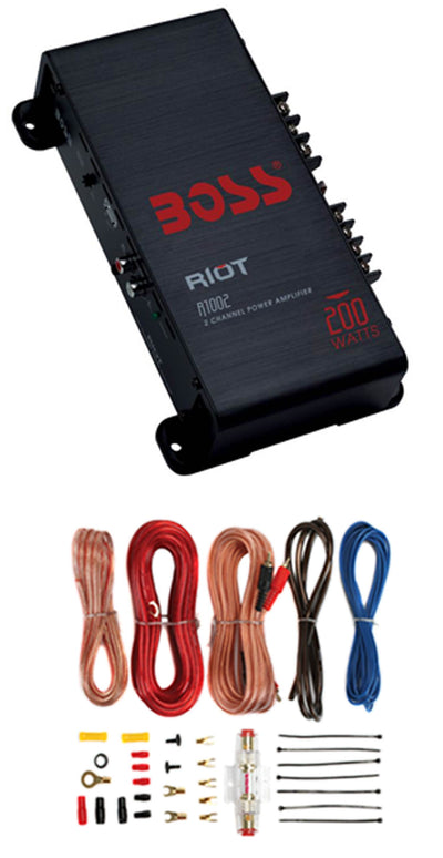 BOSS R1002 200W 2-Channel Car Audio Amplifier Amp & 8 Gauge Install Amp Kit&RCA - VMInnovations