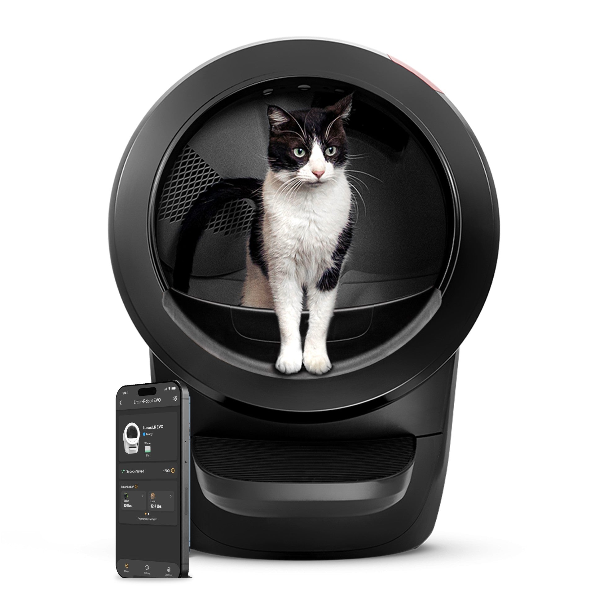 Litter-Robot 4 with Step & Fence by Whisker, Black - Automatic, Self-Cleaning Cat Litter Box