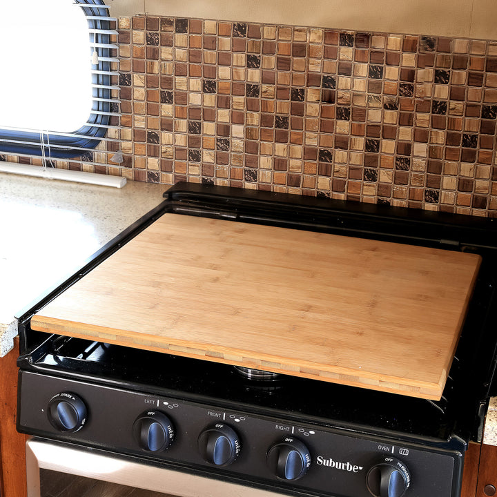 Camco Silent Top RV Stovetop Cover, Fits 3 or 4 Burner RV Stoves, 19.5”x17”x.75”