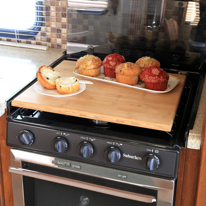 Camco Silent Top RV Stovetop Cover, Fits 3 or 4 Burner RV Stoves, 19.5”x17”x.75”