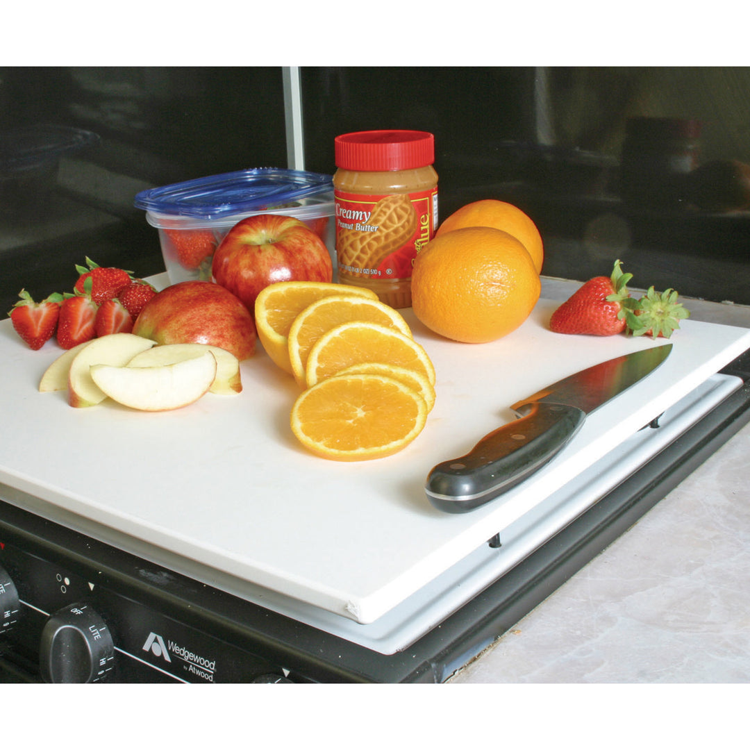 Camco Decor Mate RV Stove Topper & Workspace Board for Trailers & Campers, White - VMInnovations