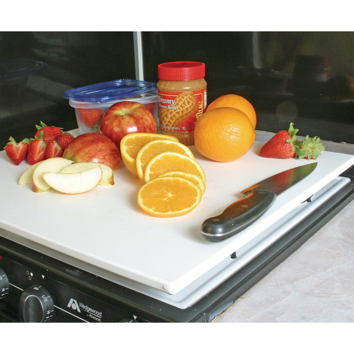 Camco Decor Mate RV Stove Topper & Workspace Board for Trailers & Campers, White - VMInnovations